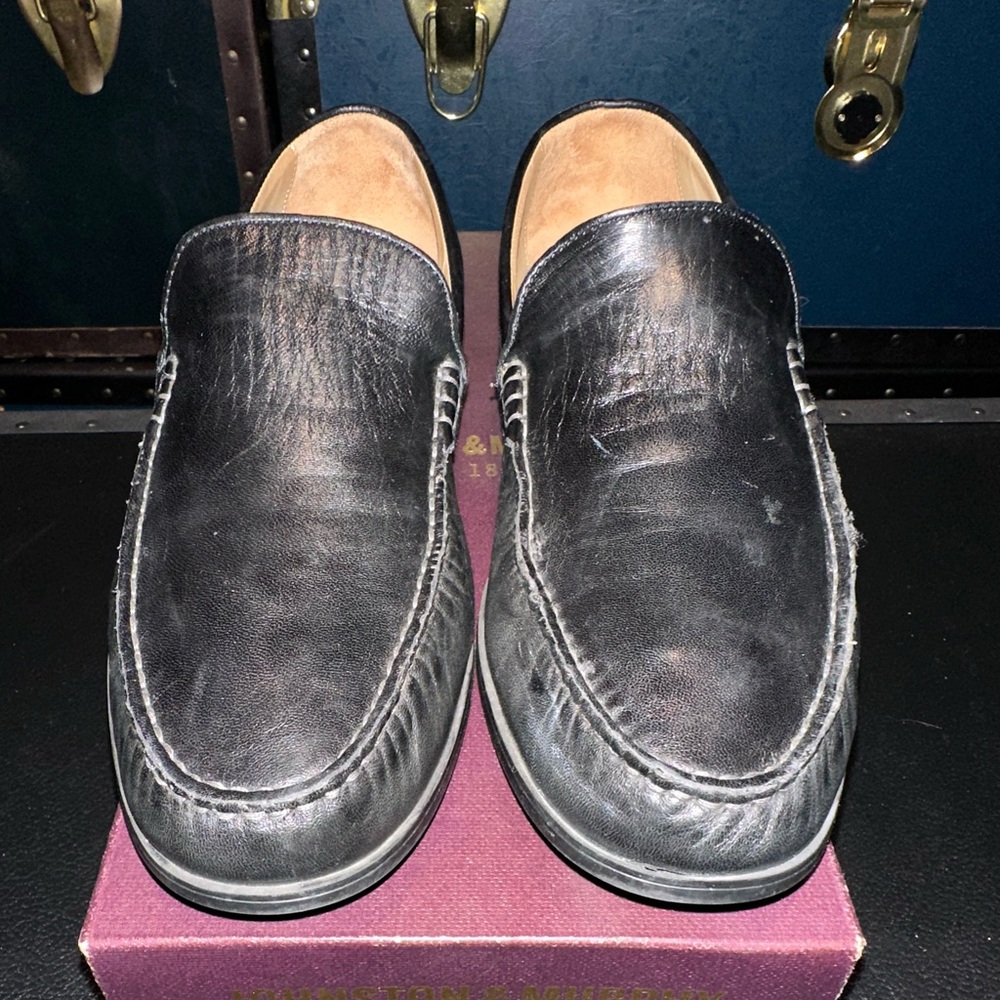 Johnston & Murphy Black Leather Slip-On Loafers Cresswellven